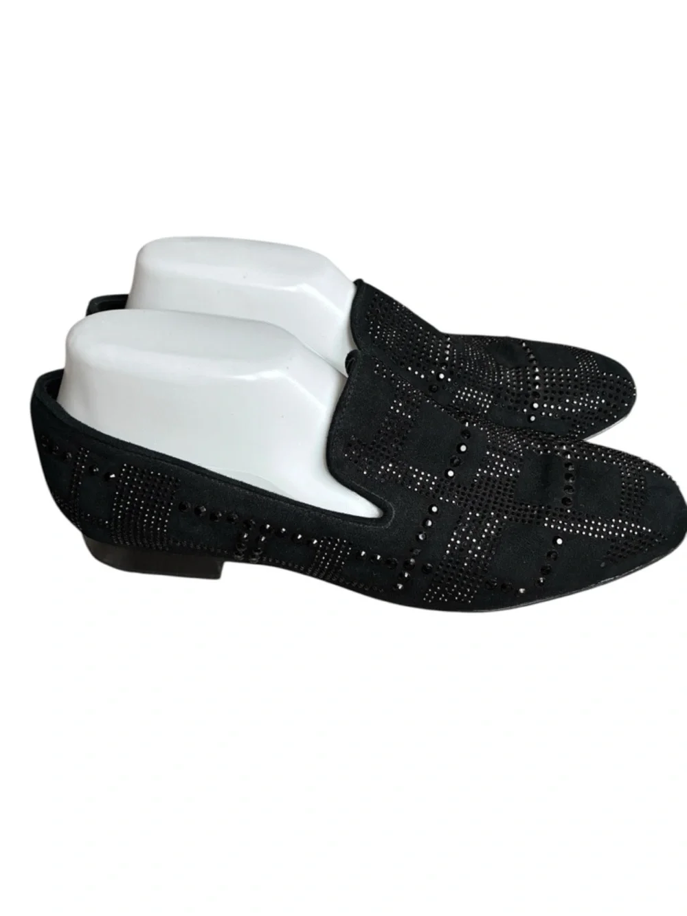 Donald Pliner LIBBISP Crystal Grid  Loafers Black Suede Slip On 9.5